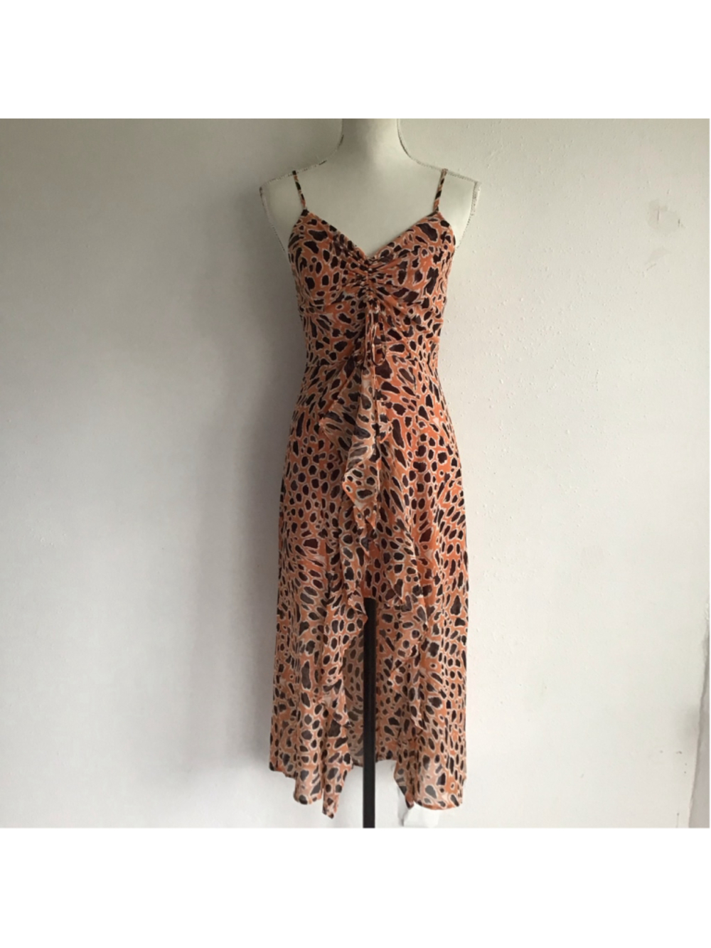 J.O.A. Women's Elegant Sexy High-Low Dress Size S Orange Brown Animal Print